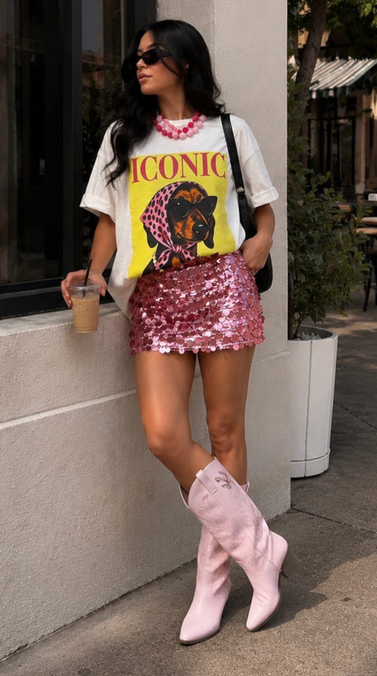 PINK SEQUIN MINI SKIRT