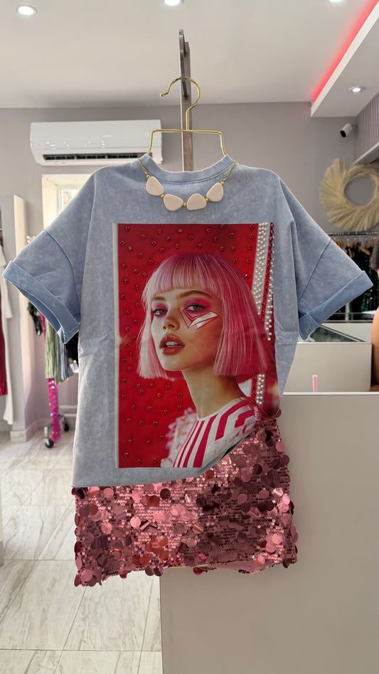 PINK SEQUIN MINI SKIRT (FALDA)