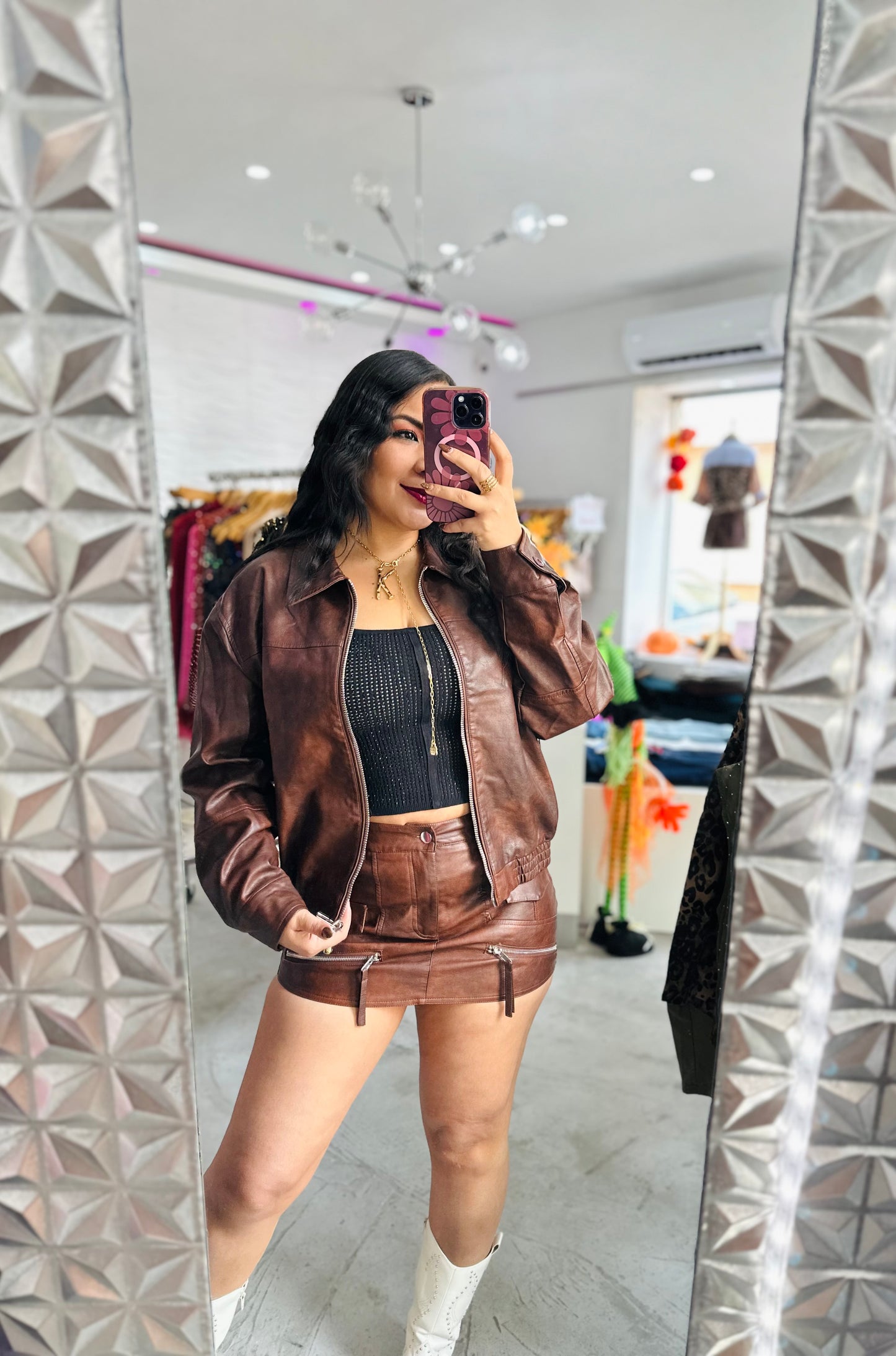 CHOCO LEATHER SKIRT