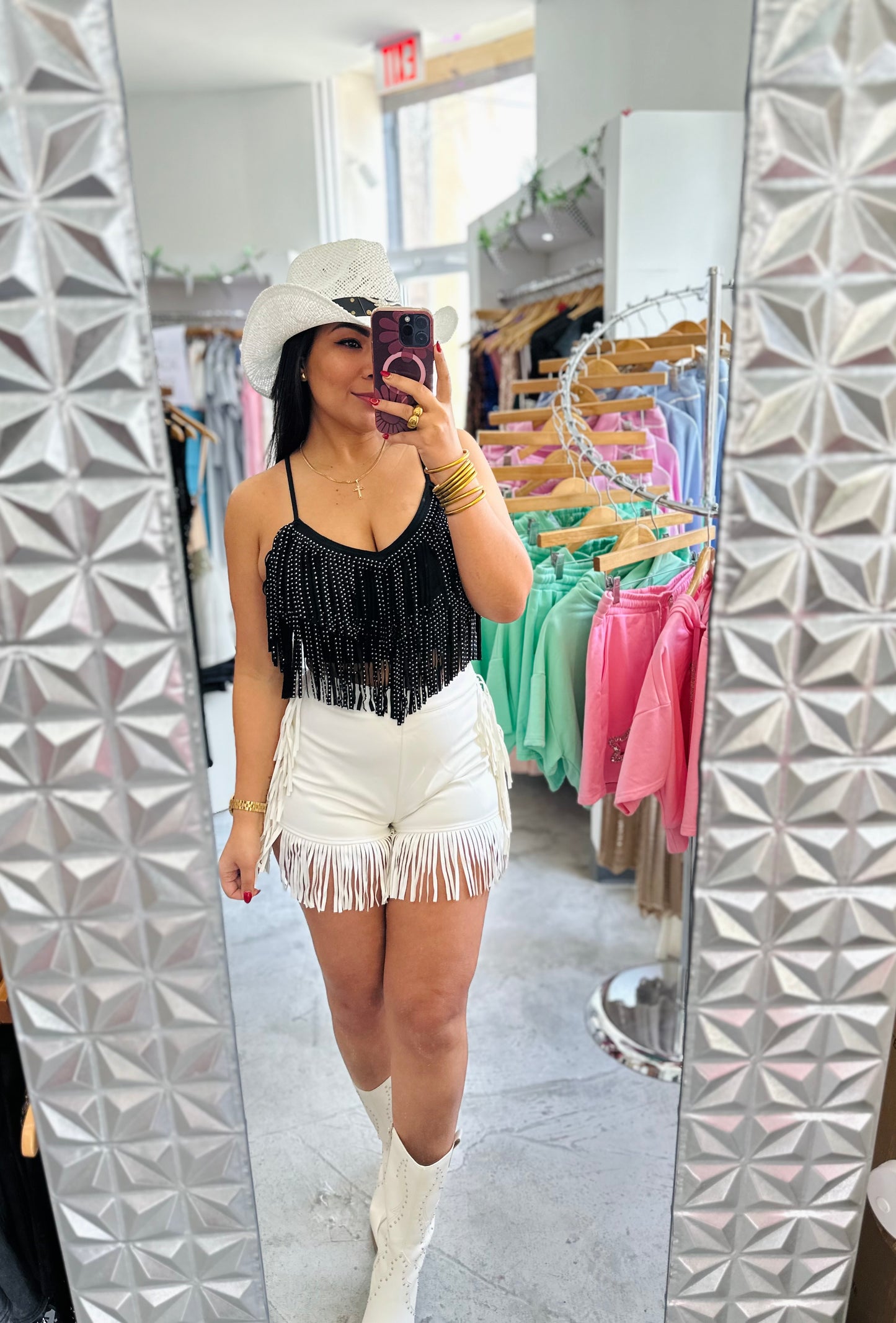 FRINGE LEATHER SHORT