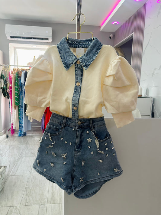 SWEATTER WITH DENIM TOP