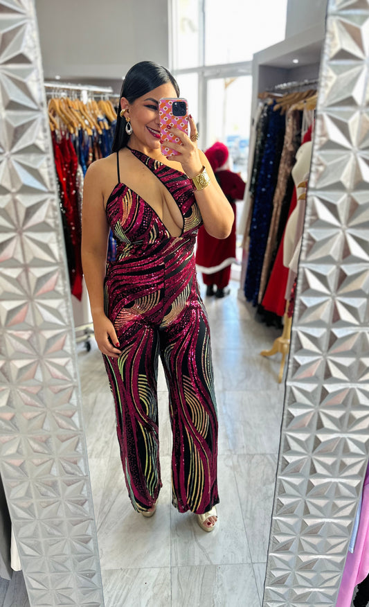 GRAPE SEQUIN JUMPSUIT