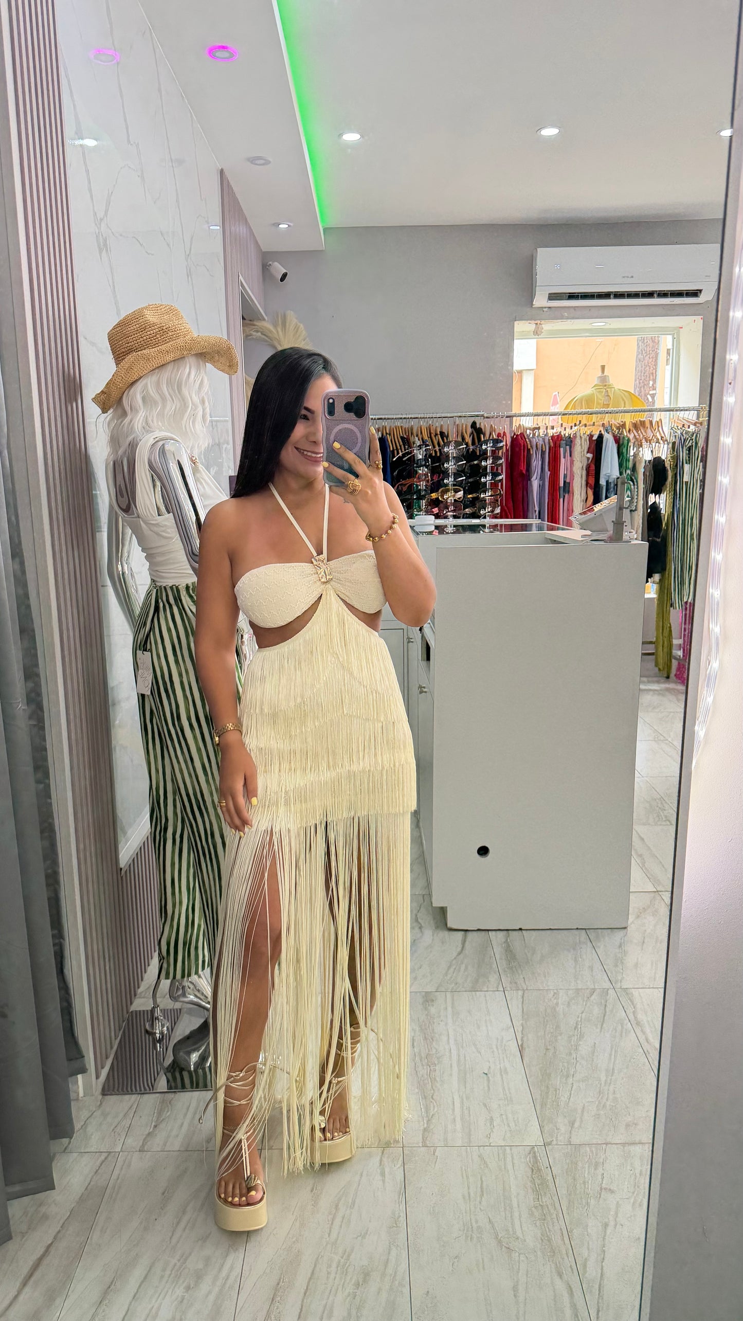 BAHAMAS CROCHET AND FRINGE DRESS