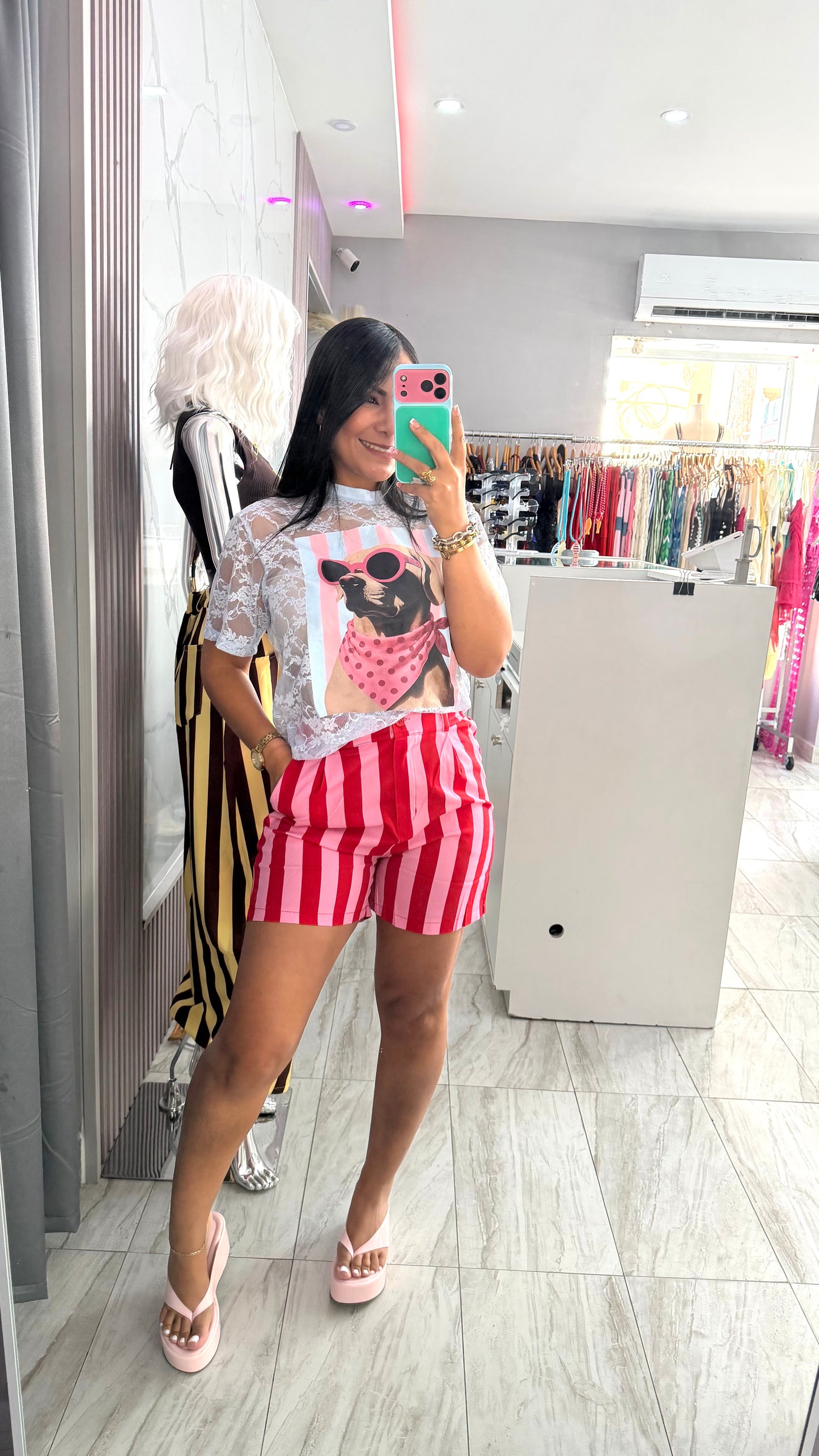 STRIPED SHORT PANT RED AND PINK