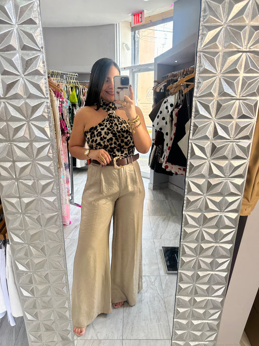SATIN GOLD PANT WITH BELT