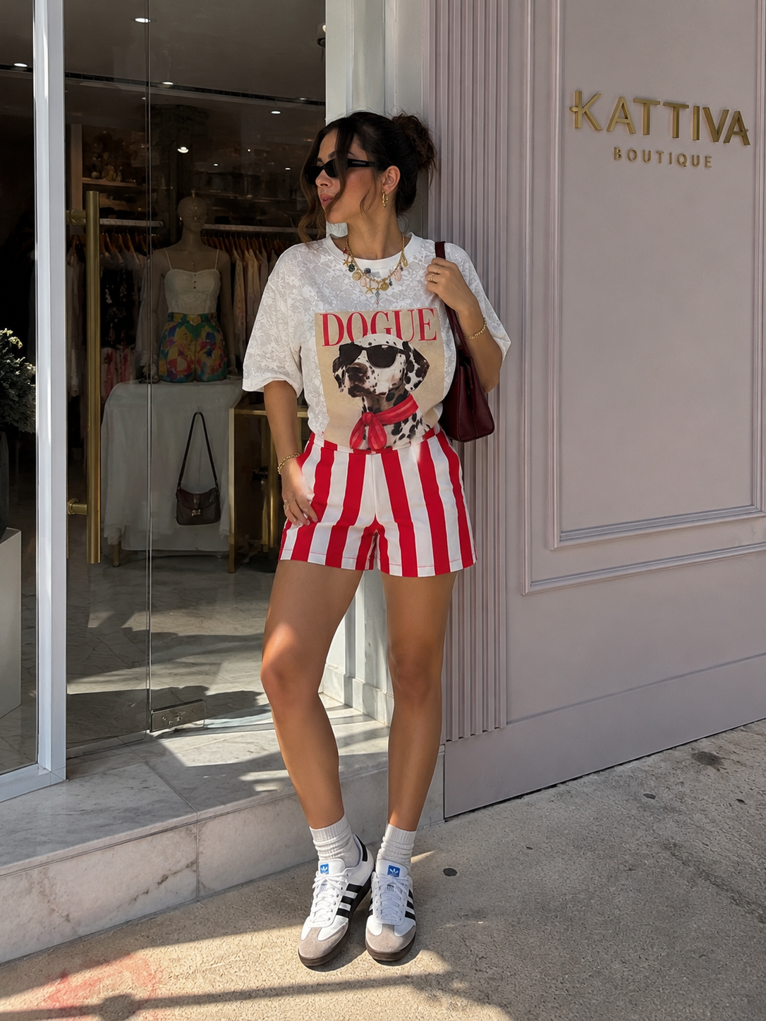 STRIPED SHORT PANT RED AND WHITE