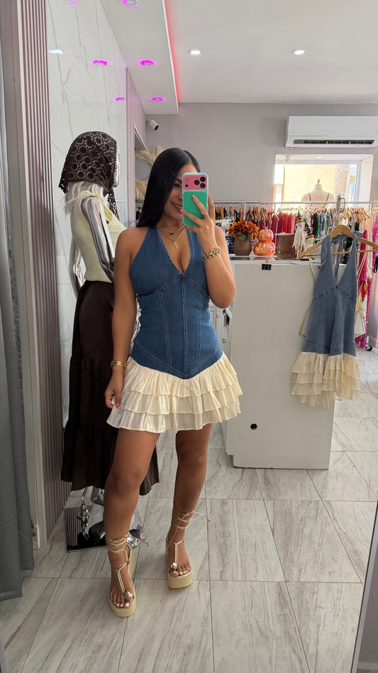 POPLIN DARK DENIM DRESS