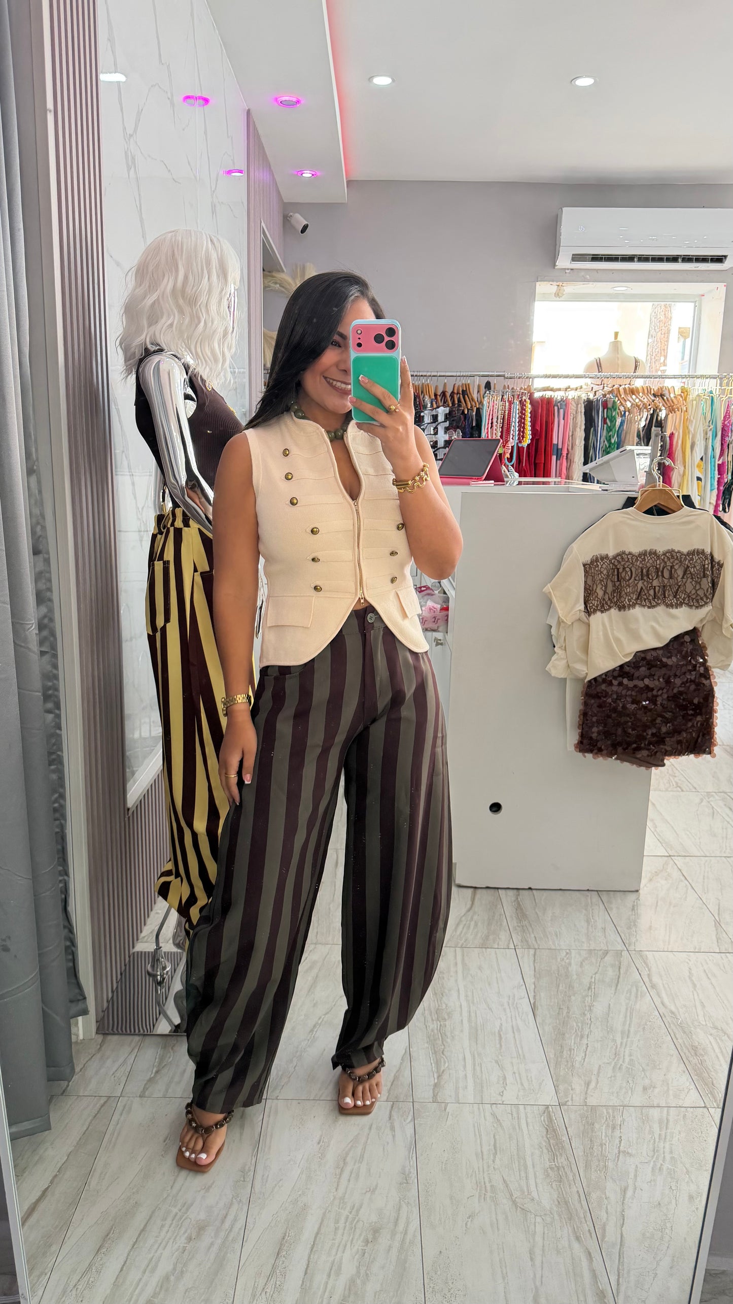OLIVE AND BROWN BARREL PANT