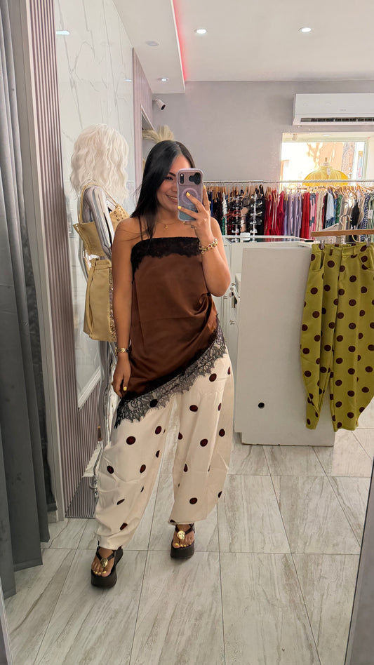 CREAM RED BARREL POLKA DOT PANTS