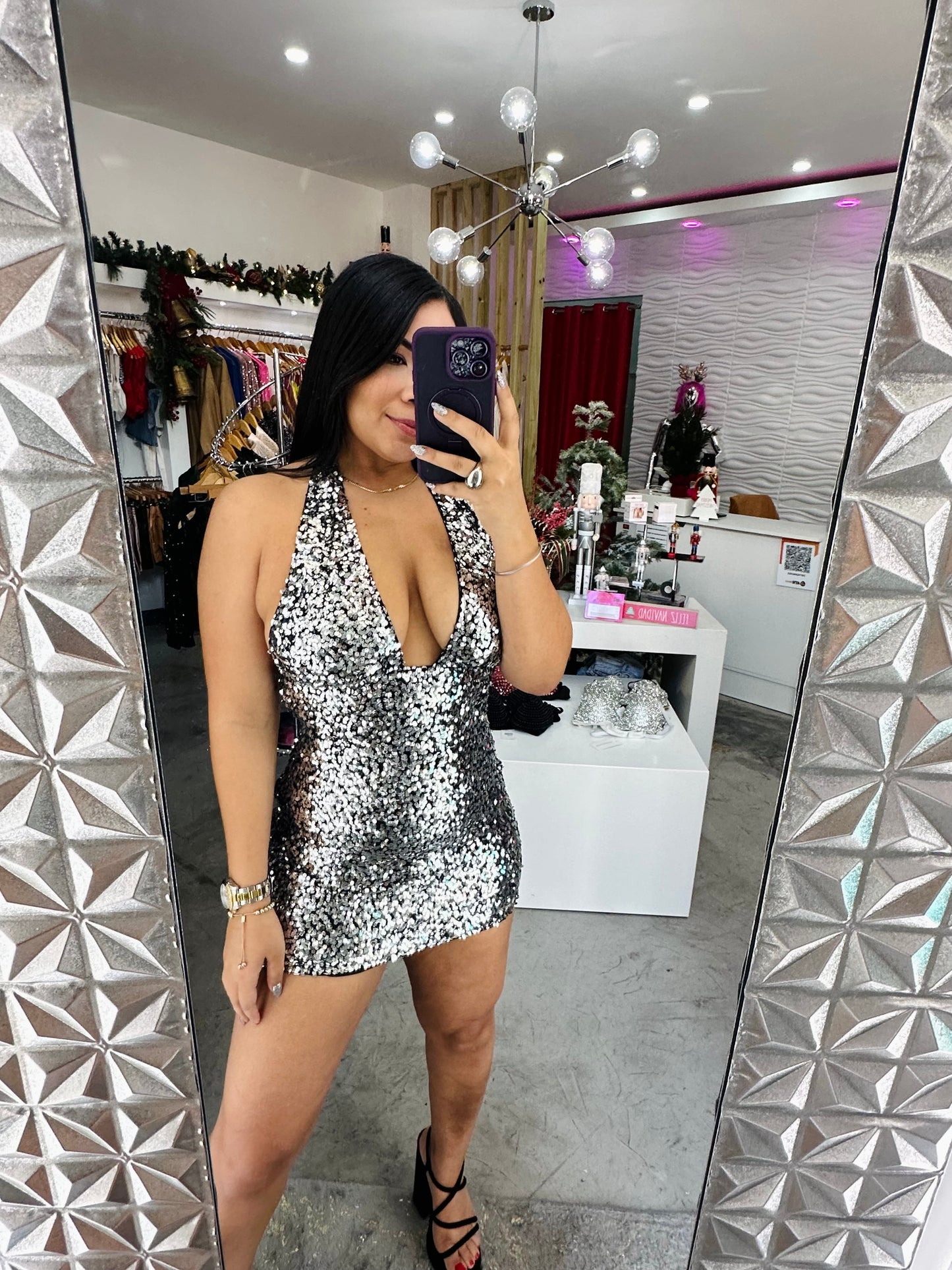 BLACK AND SILVER MINI DRESS