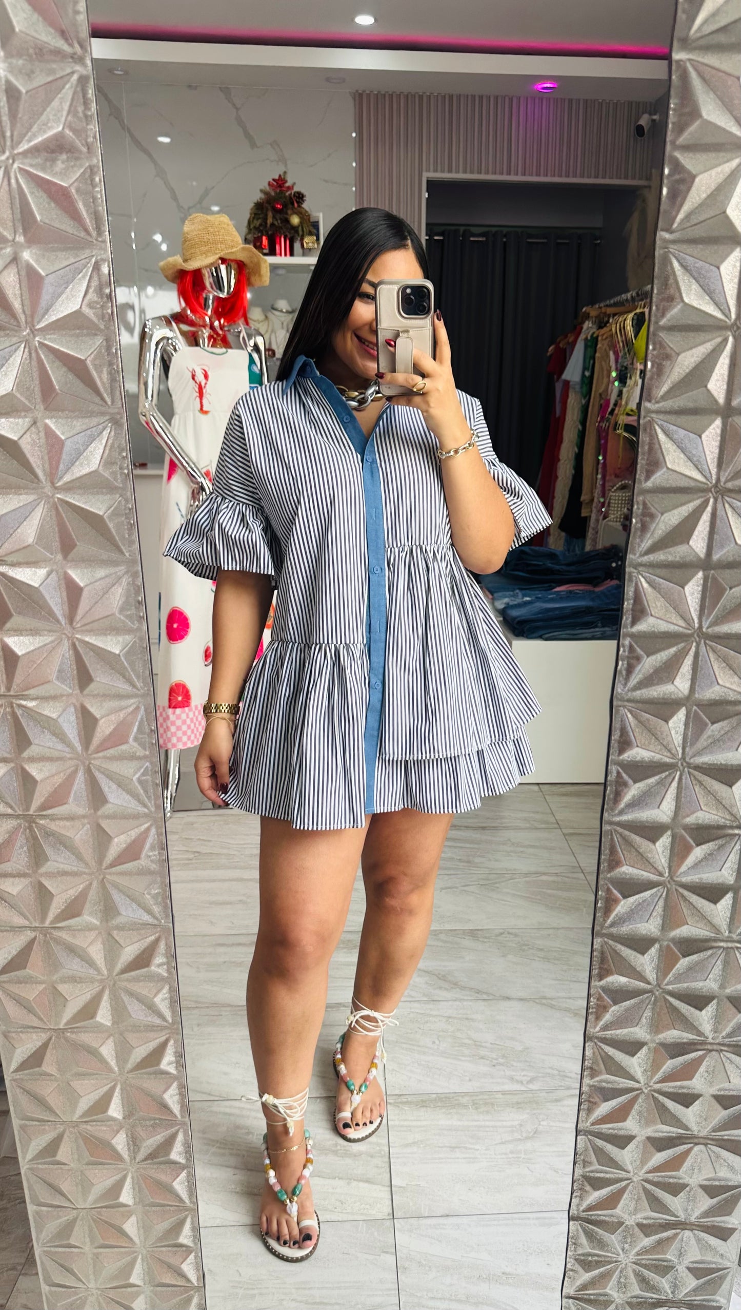 STRIPLE BLACK AND BLUE DRESS