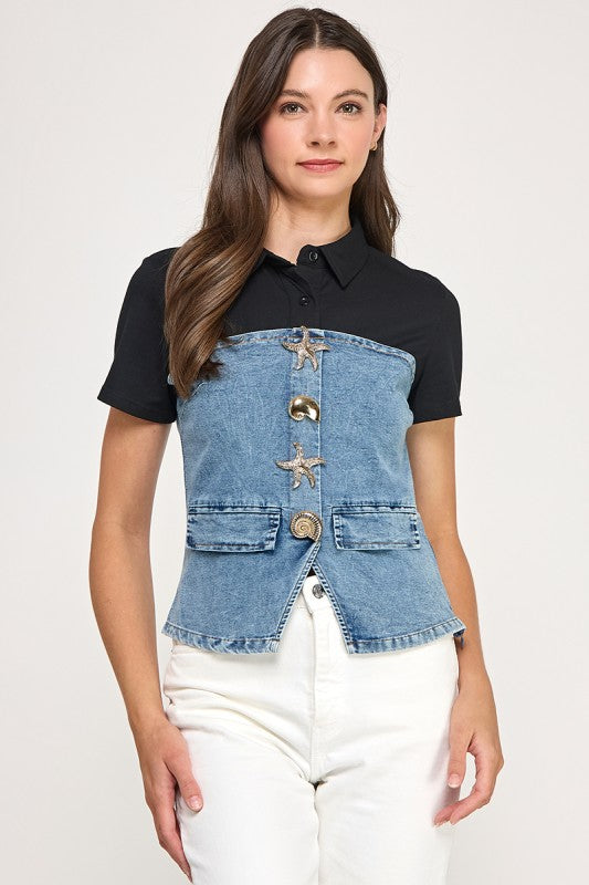 DENIM AND BLACK SHIRT