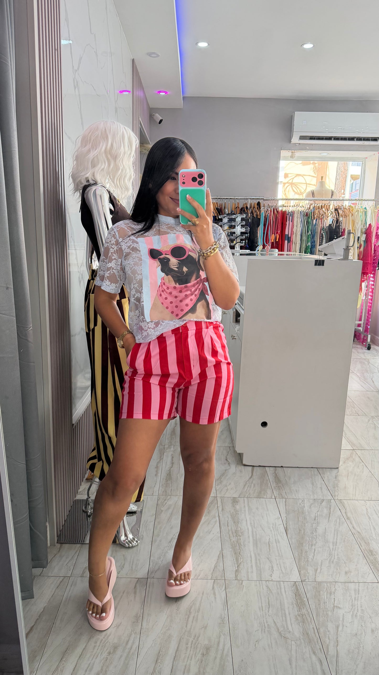 STRIPED SHORT PANT RED AND PINK