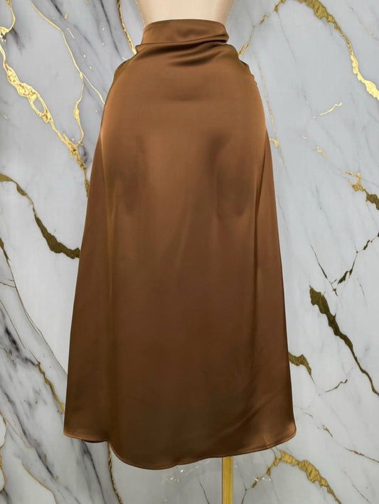 CHOCOLATE SATIN SKIRT