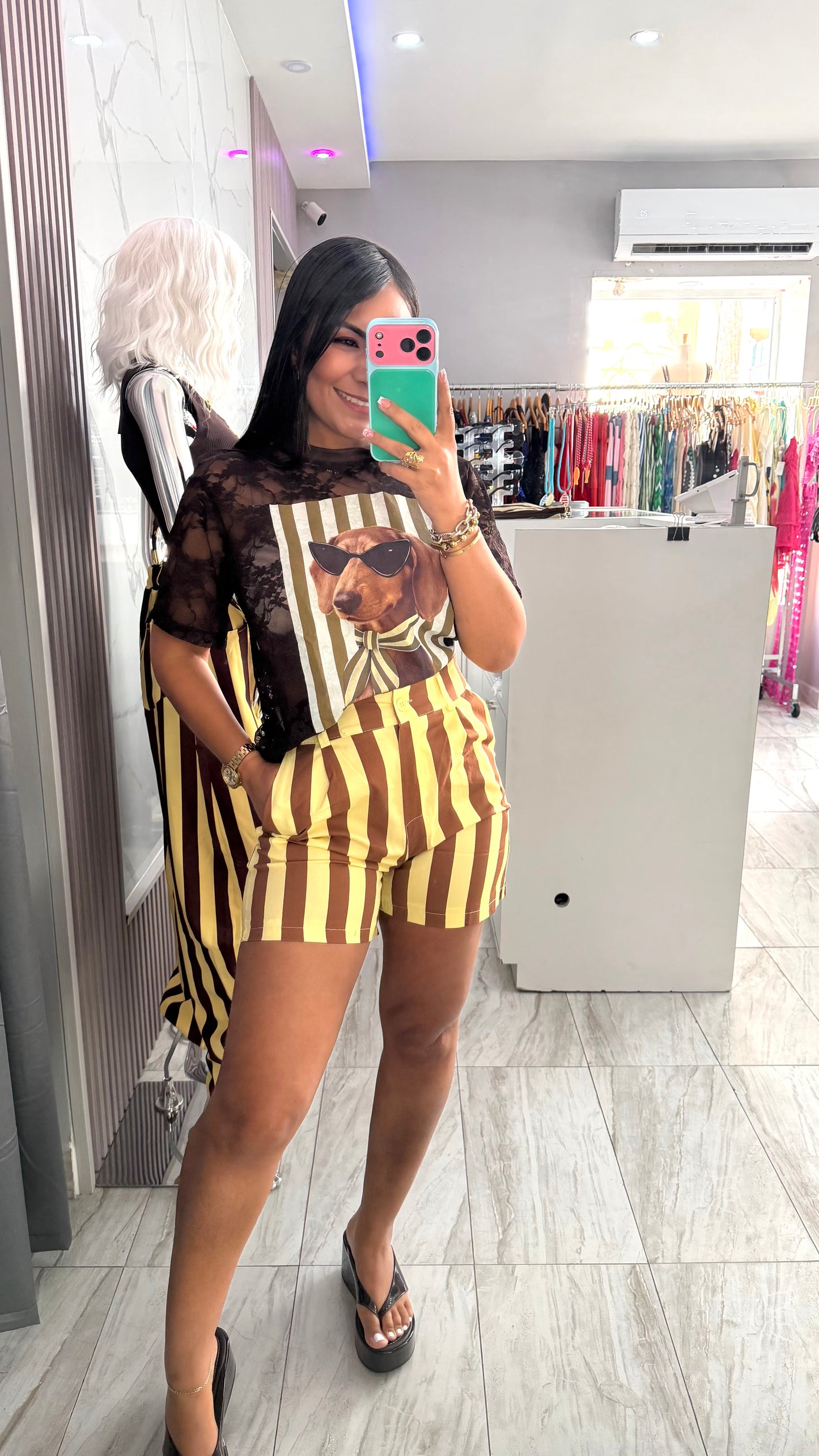 STRIPED SHORT PANT BROWN AND YELLOW