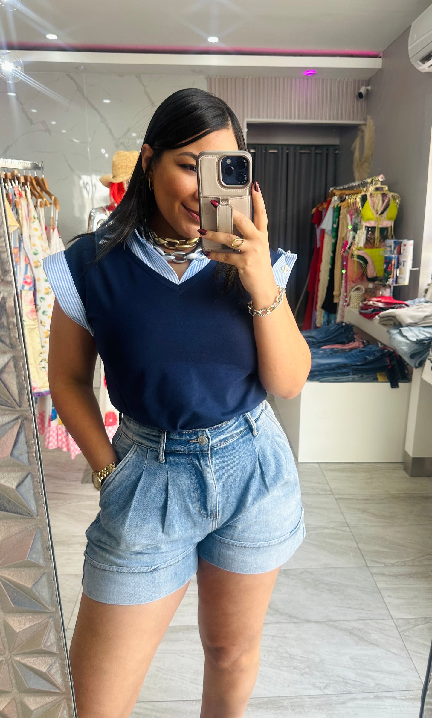 NAVY STIPLE SHIRT