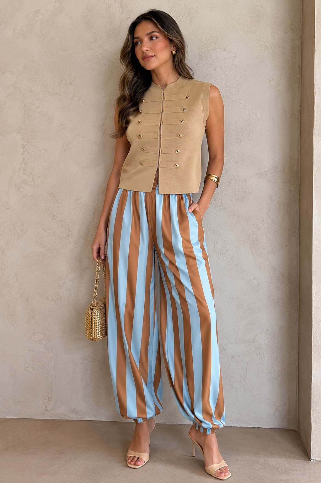 LETICIA BLUE AND CREAM STRIPED PANT