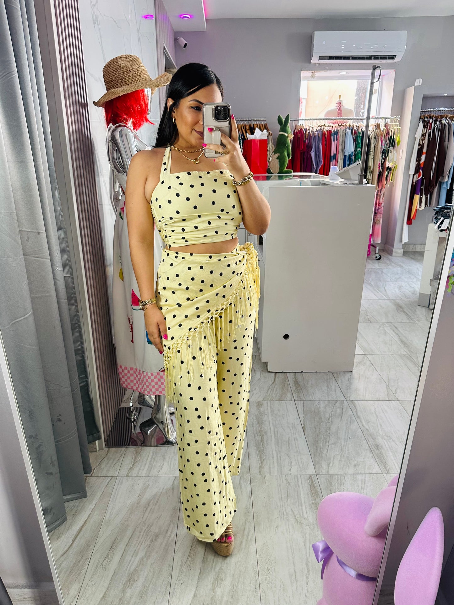 YELLOW & BLACK  POLKA SET (3 piezas)