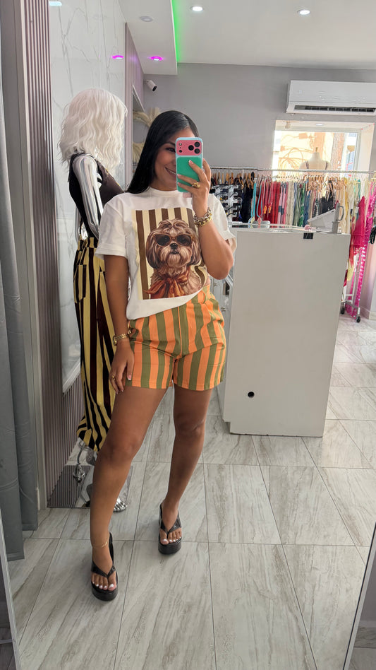 STRIPED SHORT PANT ORANGE AND OLIVE