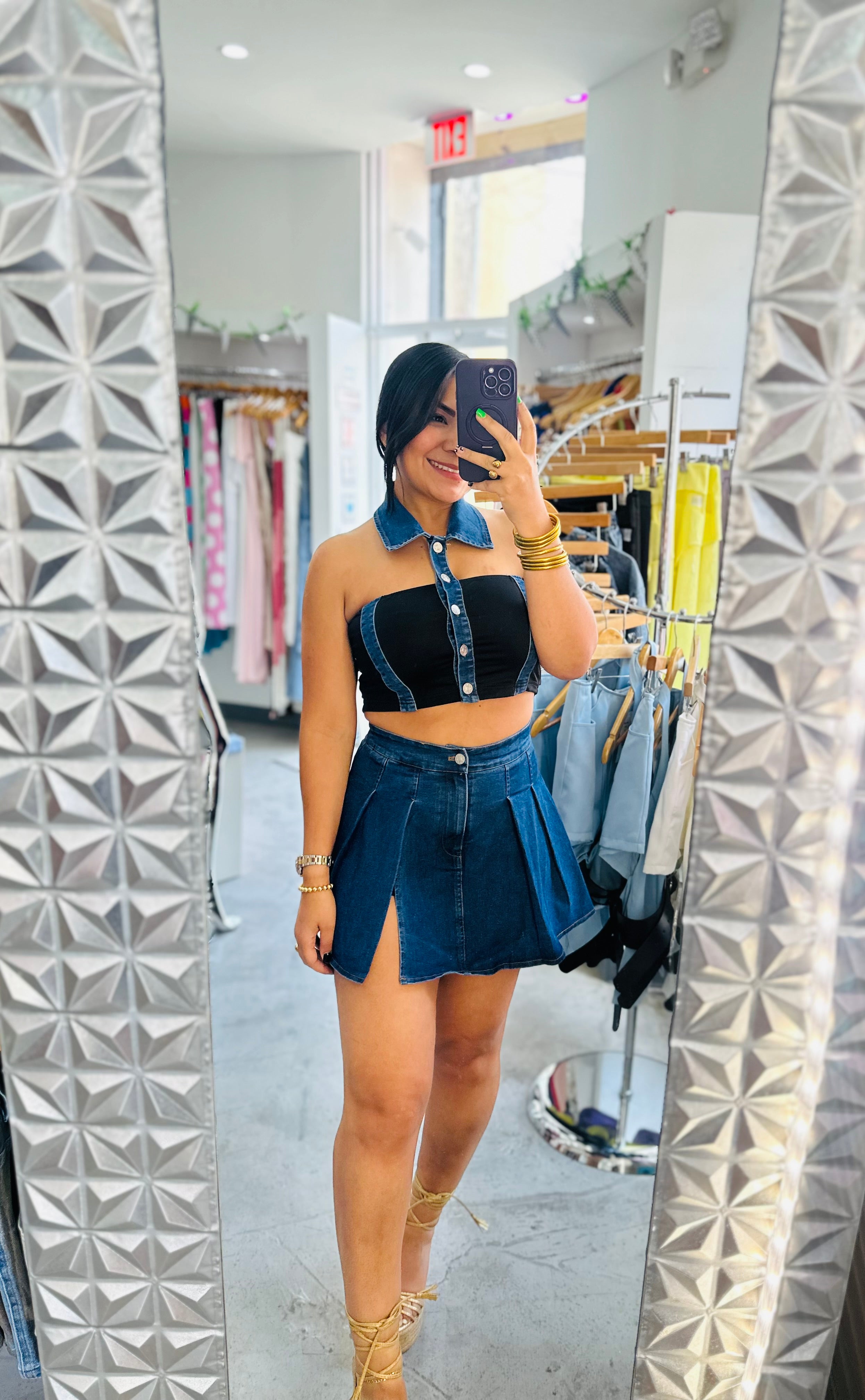 Denim skirt set best sale