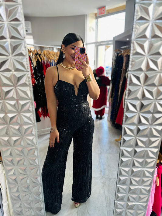 BLACK SEQUIN JUMPSUIT