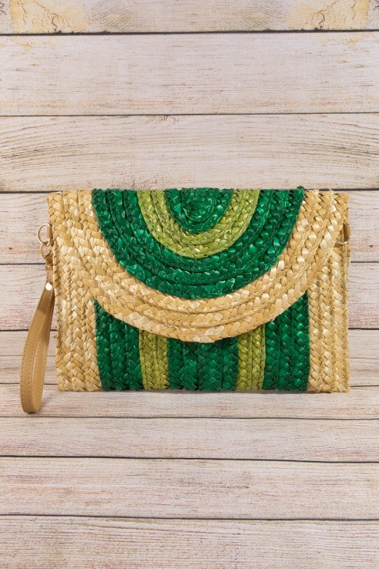 THREE TONE STRAW CLUTCH BAG
