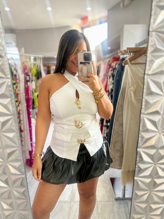 OLIVE LEATHER BUBBLE SKORT