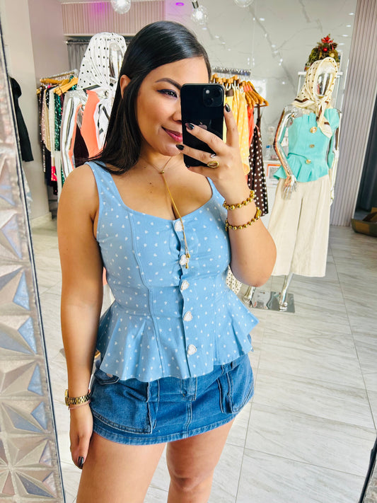 BABY BLUE HEART TOP