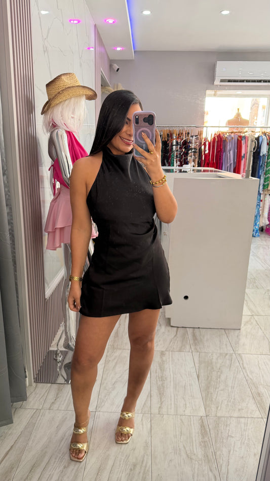 LORENA SATIN BLACK DRESS