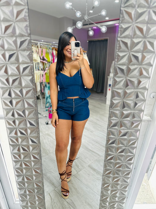 DENIM SHORT SET