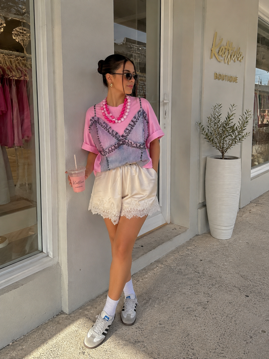 ITALY SATIN AND LACE WHITE SHORT
